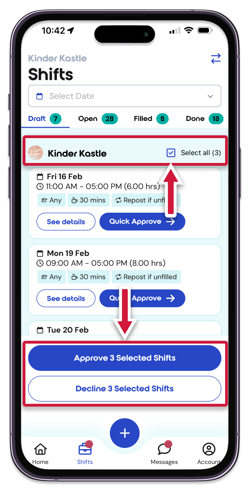 Draft Shifts - bulk approve