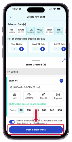 Draft Shifts - posting draft