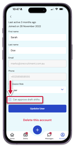 Draft Shifts - user settings